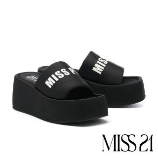 【MISS 21】澎澎微酸豌豆一字寬版大頭水臺超厚底拖鞋(黑)