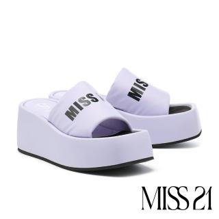 【MISS 21】澎澎微酸豌豆一字寬版大頭水臺超厚底拖鞋(紫)