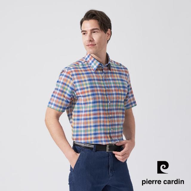 【pierre cardin 皮爾卡登】商務休閒 男款 格紋短袖襯衫-藍色(5247166-36)