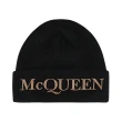 【Alexander McQueen】ALEXANDER McQUEEN刺繡LOGO羊絨毛帽(黑x棕)