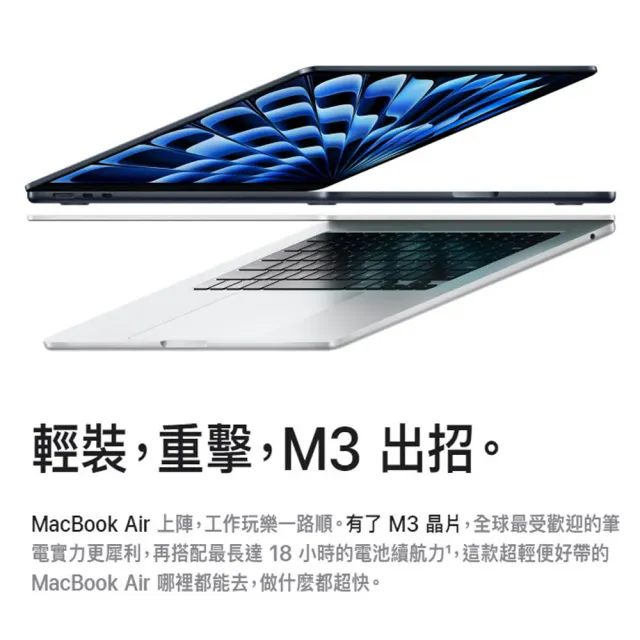 【Apple】無線滑鼠★MacBook Air 15.3吋 M3 晶片 8核心CPU 與 10核心GPU 8G/256G SSD