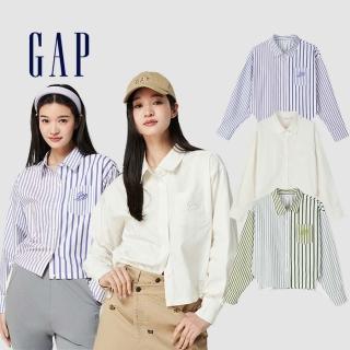 【GAP】女裝 Logo純棉翻領長袖襯衫-多色可選(873202)