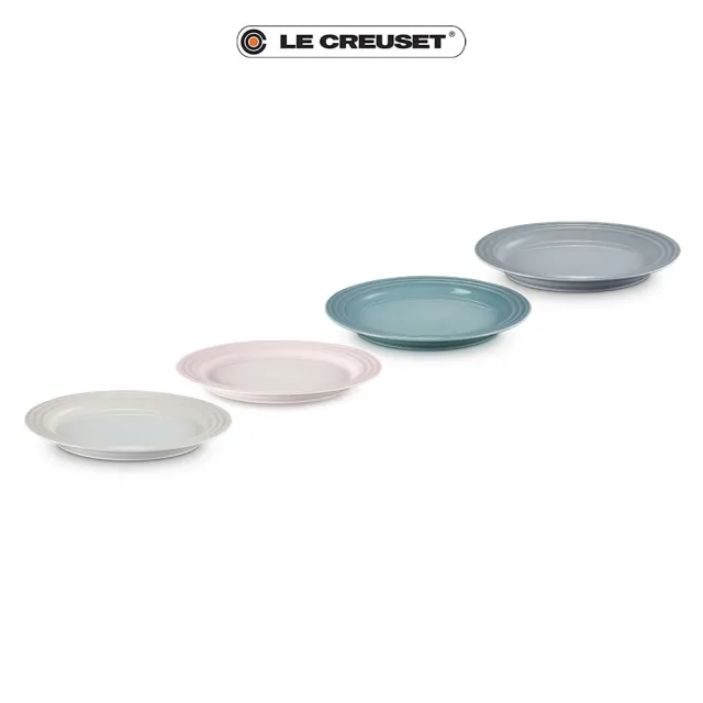 【Le Creuset】瓷器悠然恬靜系列沙拉盤組22cm-4入(蛋白霜/貝殼粉/海洋之花/迷霧灰)