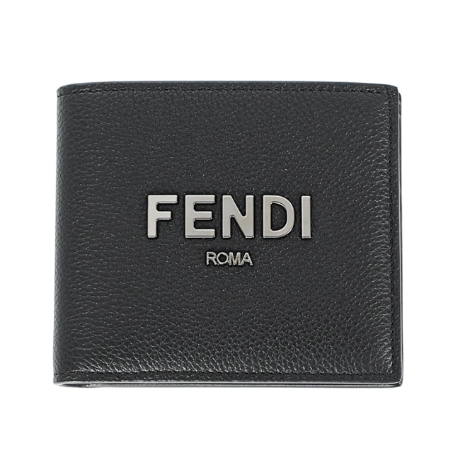 FENDI 芬迪 7M0169 經典素面荔枝牛皮對開錢包短夾(黑色)