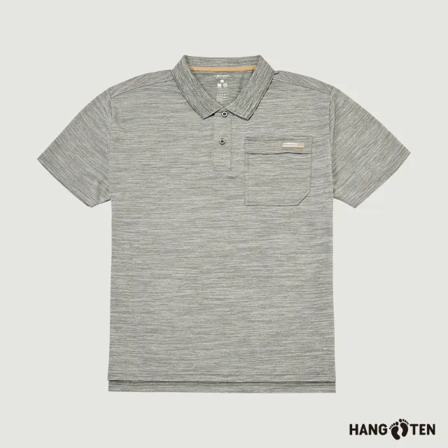【Hang Ten】男裝-恆溫多功能-3M吸濕快乾機能口袋短袖POLO衫(橄欖綠花紗)