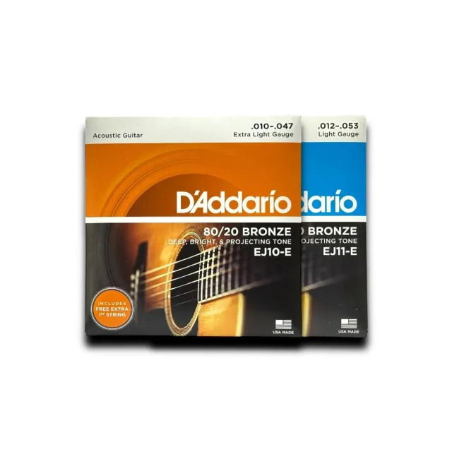 【D’Addario】卓越品質首選 兩包入80/20黃銅木吉他弦｜EJ10-E EJ11-E(吉他弦 民謠吉他弦 Strings 琴弦)