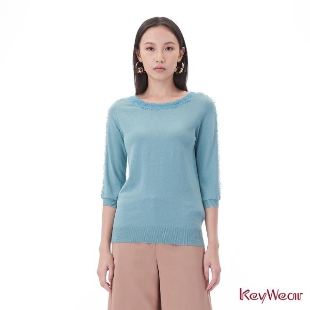 【KeyWear 奇威名品】簡約優雅拼接蕾絲針織上衣