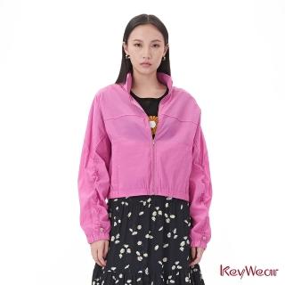 【KeyWear 奇威名品】百搭抽褶造型短版連帽長袖外套(共2色)