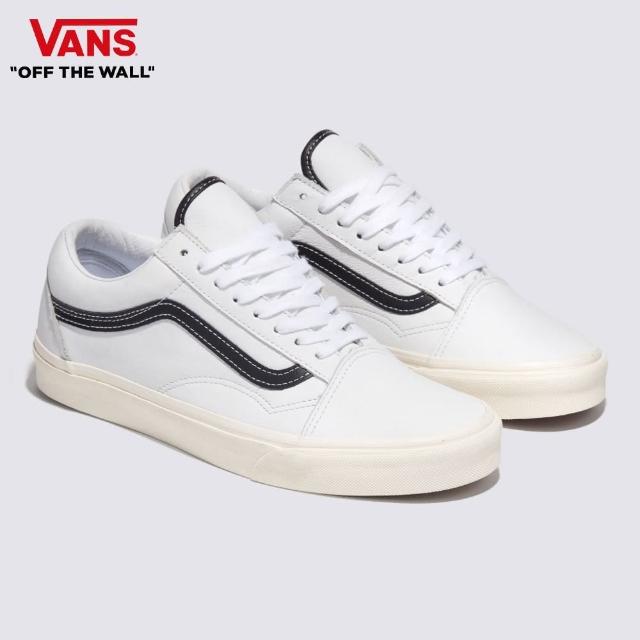 【VANS 官方旗艦】Old Skool 男女款白色/黑色條紋皮革鞋面滑板鞋