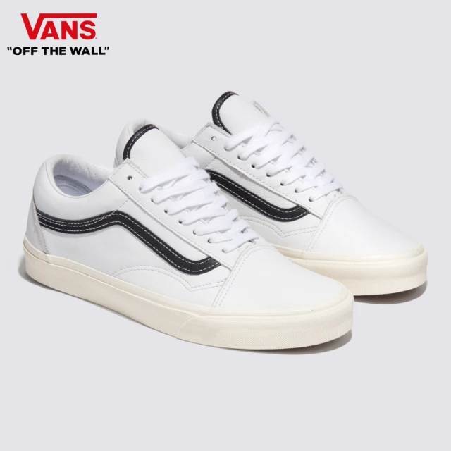 VANS 官方旗艦 Old Skool 男女款白色/黑色條紋皮革鞋面滑板鞋