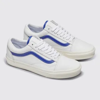 【VANS 官方旗艦】Old Skool 男女款白色/藍色條紋皮革鞋面滑板鞋