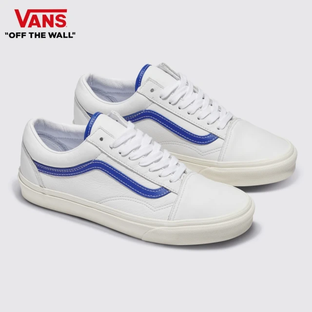 VANS 官方旗艦 Old Skool 男女款白色/藍色條紋皮革鞋面滑板鞋