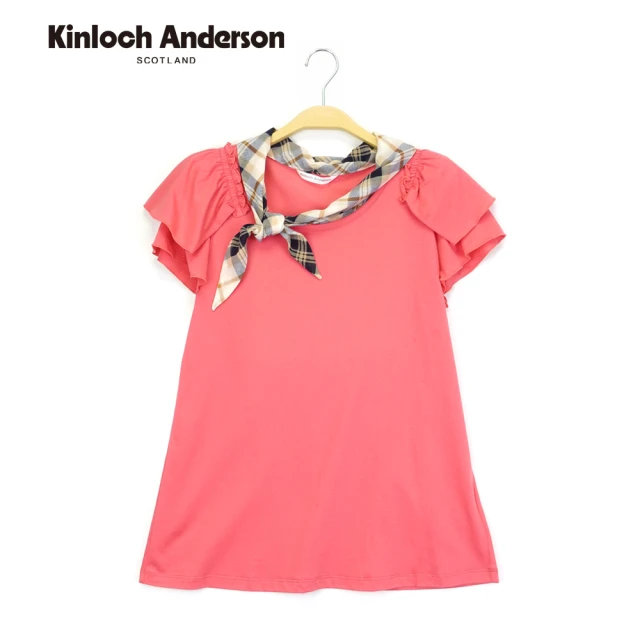 【Kinloch Anderson】格紋領巾荷葉風短袖上衣 金安德森女裝(KA0385312 粉/藍)