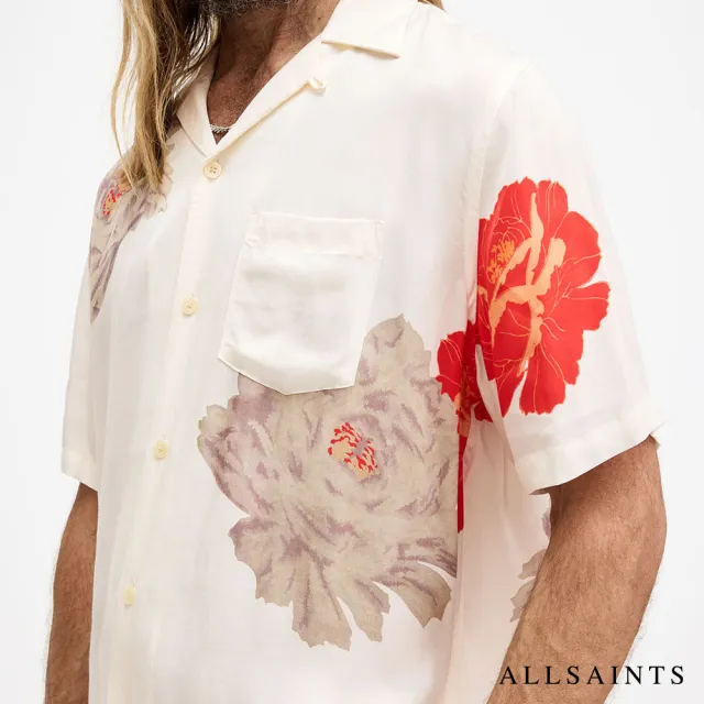 【ALLSAINTS】ROZE 人造絲寬鬆短袖夏威夷花卉印花襯衫-米 M033SA(舒適版型)