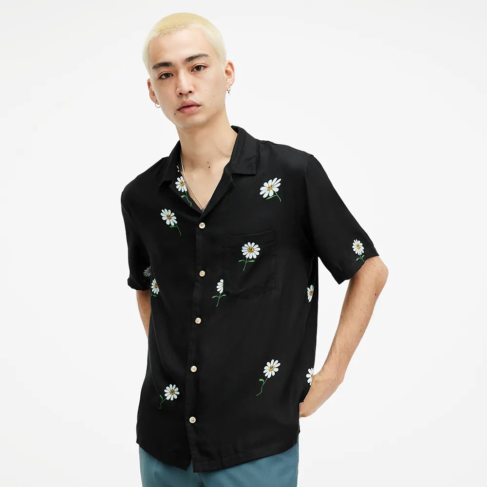 【ALLSAINTS】DAISICAL 人造絲寬鬆短袖夏威夷雛菊印花襯衫(舒適版型)