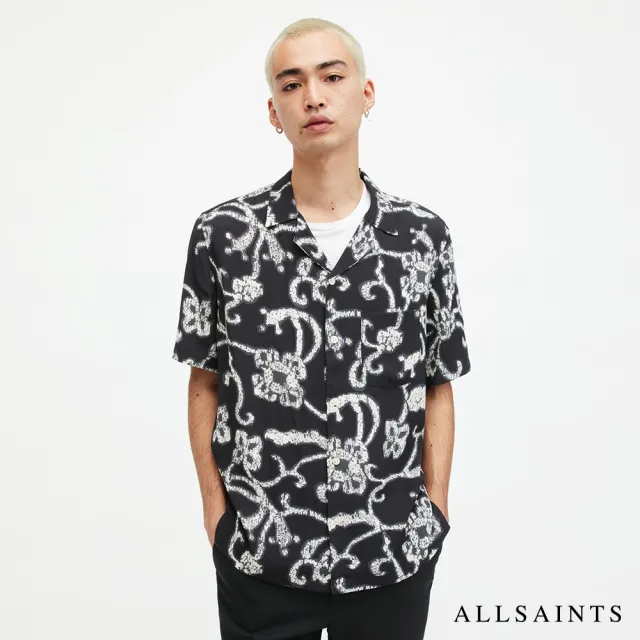 【ALLSAINTS】WEBS 人造絲寬鬆夏威夷復古印花短袖襯衫 MS555Z(舒適版型)