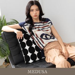 【MEDUSA 曼度莎】現貨-臺灣製 雙圈雪紡拼接長版上衣（M-2L）｜女上衣 雪紡上衣 長版上衣(301-50601)