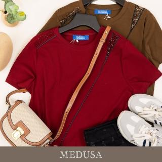 【MEDUSA 曼度莎】現貨-斜切滾邊鑽飾造型T恤 - 2色（F）｜女休閒上衣 短袖上衣(307-10301)
