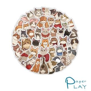 【Paper Play】創意多用途防水貼紙-可愛手繪萌趣貓咪 60枚入(防水貼紙 行李箱貼紙 手機貼紙 水壺貼紙)