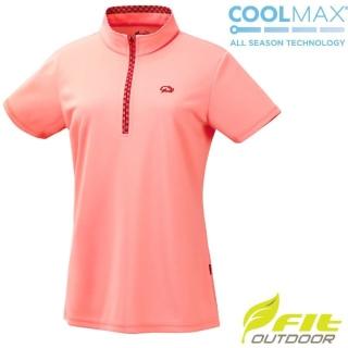 【FIT】女 Coolmax 立領短袖上衣.拉鍊半開襟吸濕排汗衣.運動休閒衫(PS2105-22 粉橘色)