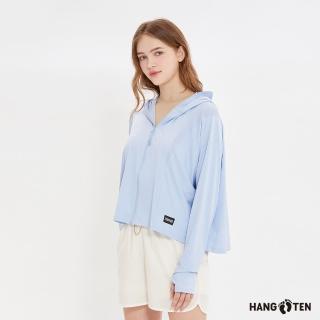 【Hang Ten】女裝-恆溫多功能-冰絲涼感高彈遮陽防曬針織斗篷外套(冰藍)