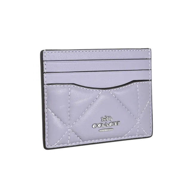 【COACH】線縫菱格紋全皮一片式證件票卡夾(薰衣草紫)
