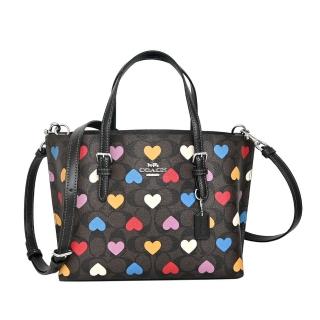 【COACH】MOLLIE TOTE 25 PVC印花雙層手提-斜背方包(深咖C愛心彩印)