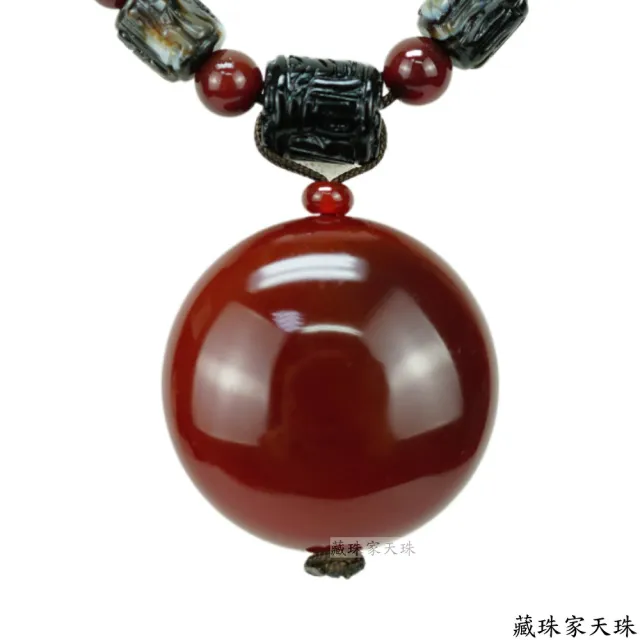 【藏珠家】40mm紅玉髓圓板珠+六字天珠項鍊