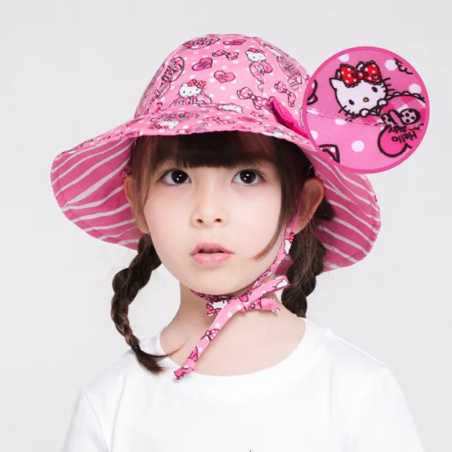 【瑟夫貝爾】粉色愛心KT雙面戴防曬花邊遮陽帽 凱蒂貓 三麗鷗 遮陽帽 兒童帽 可愛童帽