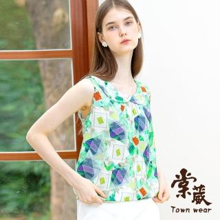 【TOWN’WEAR 棠葳】涼感幾何無袖上衣(中大尺碼/女上衣/女上著/滿版/背心/印花/翻領)