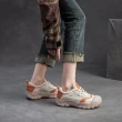 【Vecchio】真皮運動鞋 厚底運動鞋/真皮頭層牛皮撞色透氣網面拼接個性厚底運動鞋(橘)