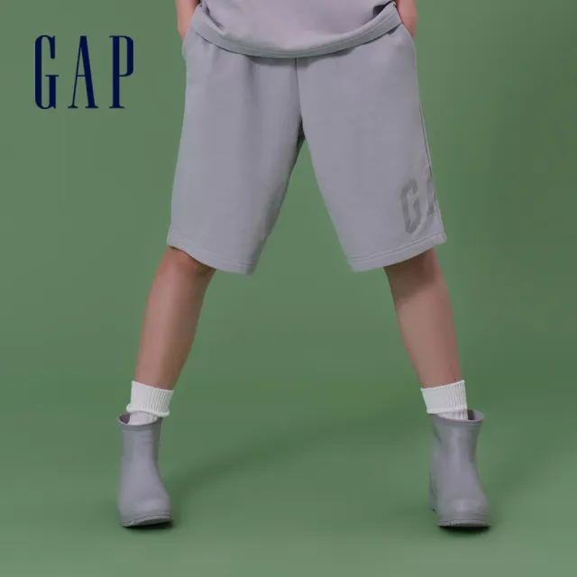 【GAP】男女同款 Logo抽繩鬆緊短褲 碳素軟磨法式圈織系列-多色可選(889603)