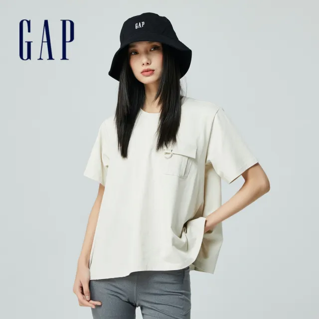 【GAP】女裝 純棉圓領短袖T恤-米色(874481)