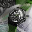 【BONEST GATTI】布加迪 綠色款 網格錶盤 皮革+橡膠組合錶帶 機械手錶(BG8701-B4)