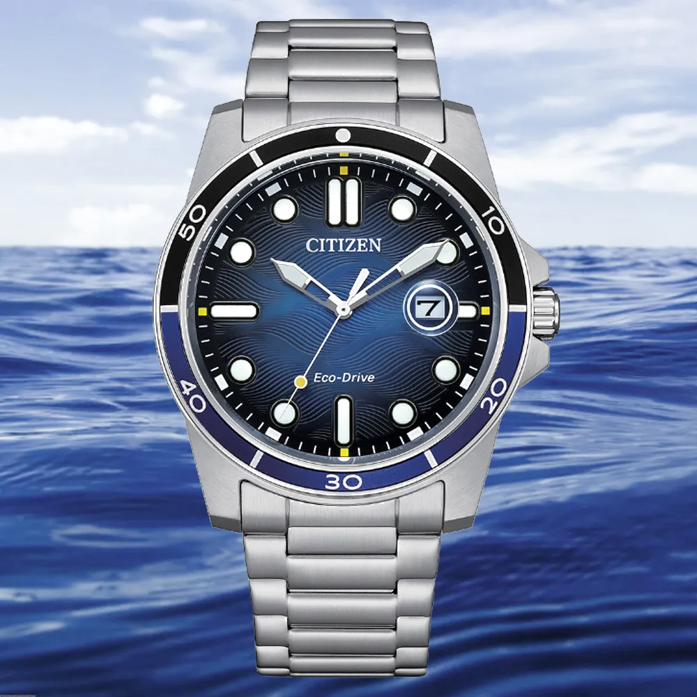 【CITIZEN 星辰】GENTS 光動能 浪紋錶盤潮男腕錶-藍41.5mm(AW1810-85L 防水100米)