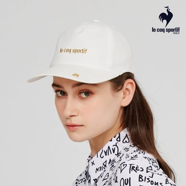 【LE COQ SPORTIF 公雞】官方直營 高爾夫系列 女款白色金屬感LOGO可調節棒球帽 QLT0J107