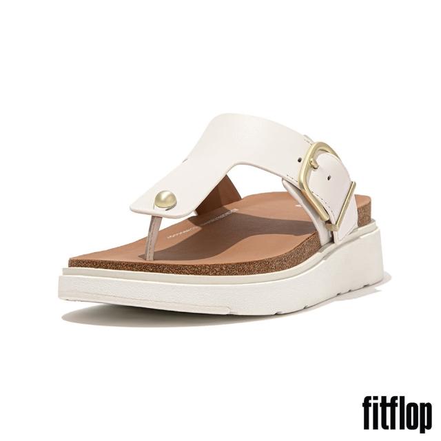 【FitFlop】GEN-FF 金屬扣環調整式皮革夾腳涼鞋-女(都會白)