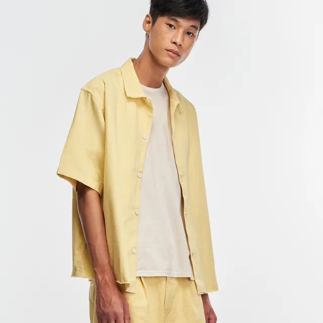 【LEVIS】Fresh夏日水果吧系列 男款短袖牛仔襯衫/Oversize寬鬆/純天然植物染工藝/檸檬黃 熱賣單品