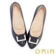 【ORIN】質感方釦真皮尖頭中跟鞋(黑色)