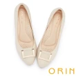 【ORIN】質感方釦真皮尖頭中跟鞋(杏色)