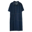 【MsMore】韓版牛仔短袖休閒寬鬆連身裙中長洋裝#121515(藍)