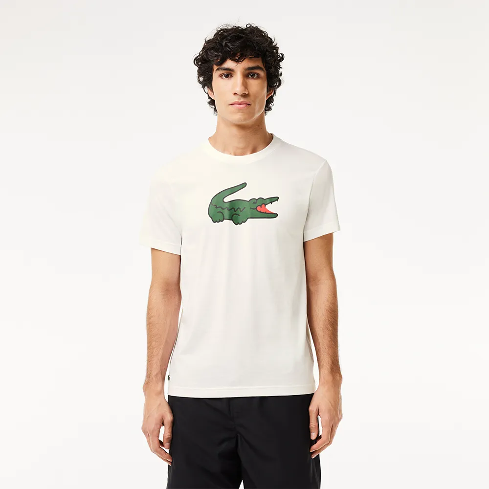 【LACOSTE】男裝-運動快乾鱷魚紋印花短袖T恤(白色)