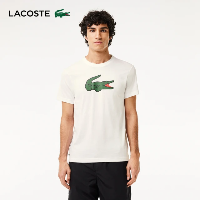 LACOSTE 男裝-常規版型條紋領彈力網眼布Polo衫(白