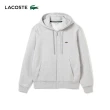 【LACOSTE】男裝-抓絨慢跑拉鍊連帽外套(花紗灰)