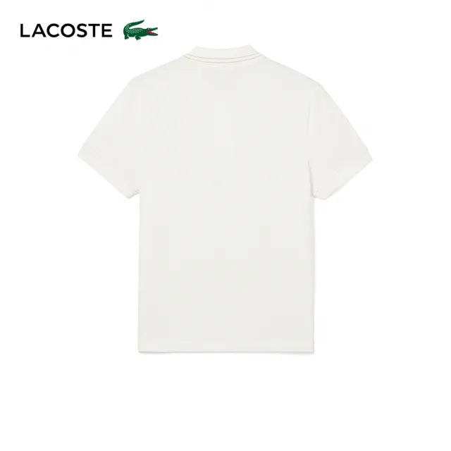 【LACOSTE】男裝-常規版型條紋領彈力網眼布Polo衫(白色)