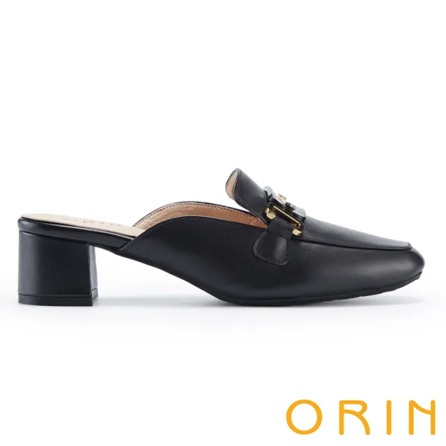 【ORIN】牛皮個性金屬飾釦中跟穆勒鞋(黑色)