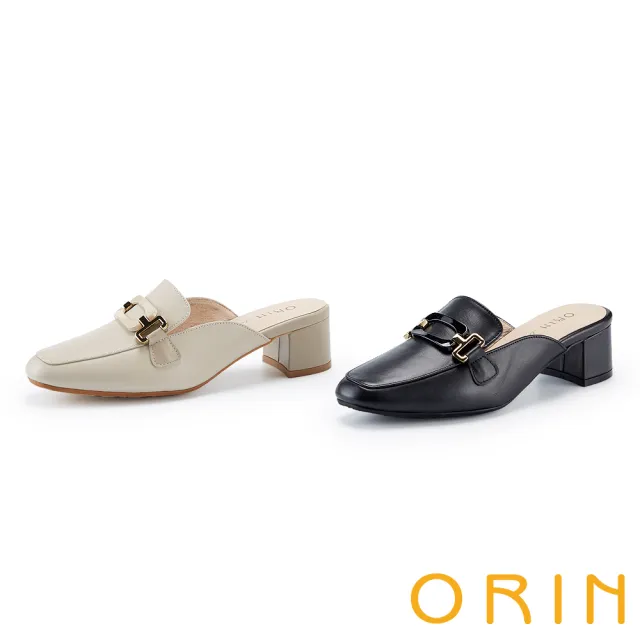 【ORIN】牛皮個性金屬飾釦中跟穆勒鞋(黑色)