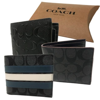 【COACH】8卡男款附活動證件夾短夾禮盒(多色選一)