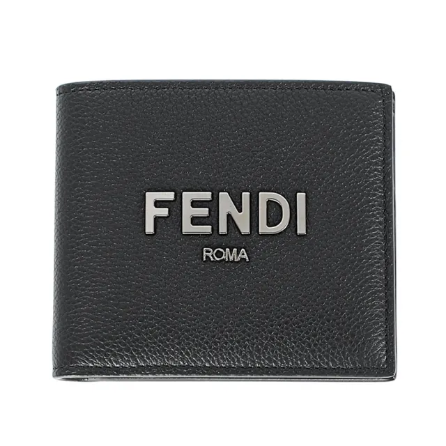 【FENDI 芬迪】7M0169 經典素面荔枝牛皮對開錢包短夾(黑色)