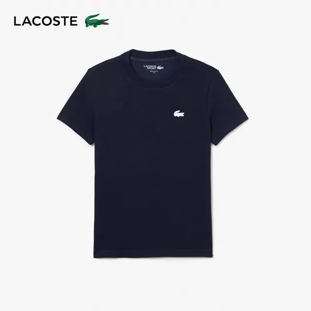 【LACOSTE】女裝-有機棉快乾素面短袖T恤(海軍藍)